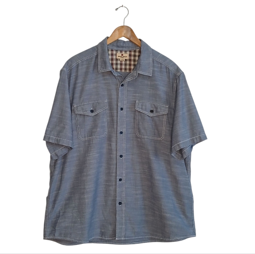 Woolrich Short Sleeve Skirt Mens Chambray Cotton Utility XXL Blue